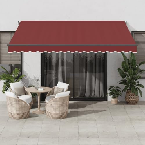 IKAYAA Toldo Manual Retráctil 400 x 300 cm, Toldo Enrollable Aluminio y Poliéster, Toldo Articulado Retractil con Brazo, Toldo Manual para Balcón y Veranda Burdeos