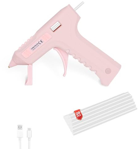 JENABOM Cordless Hot Glue Gun with 20 Pcs Mini Glue Sticks, 20s Heating Fast Mini Glue Gun kit, 2600 mAh Rechargeable Battery, DIY, Crafts, Decorations, Home Repairs, Pink
