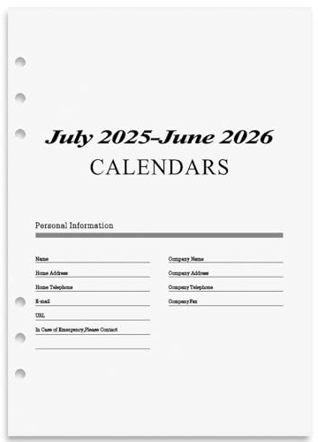 A5 Refill Papier Ligne Daily Planner Refills 6 Trous A5 Papier Rechargeable 170 Feuilles 14 X 20,5 CM Rechargeable pour Carnet de Notes Agenda Personnel Organiseur (Juli 2025-Juni 2026)