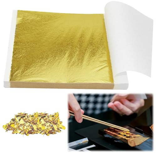 50Pcs Gold Leaf Sheets 9 x 9cm, Gold Foil Transfer Sheets for Cake Chocolates Decorating Gilding Bakery Pastry Cooking Spa DIY Art Craft Work Beauty Routine