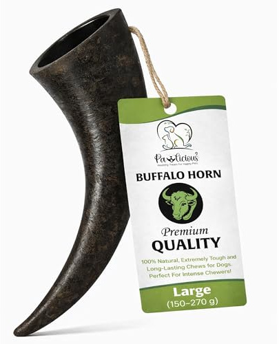 Pawlicious 10 Pack Large Buffalo Horns for Dogs, 100% Natural Grain Free Dog Chew Treat for Adult Dogs, High Protein Long Lasting Horn Chewing Pet Treats
