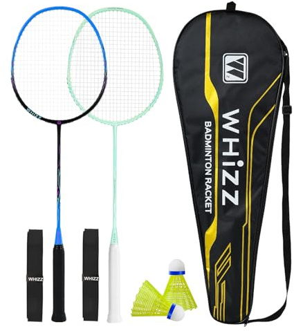 BAIHUALIN WHiZZ T80 Carbon Graphite Badminton Racquet Set, Lightweight Badminton Rackets 2 Player + Carrying Bag + Grip Tape + Shuttlecock, Black+Green