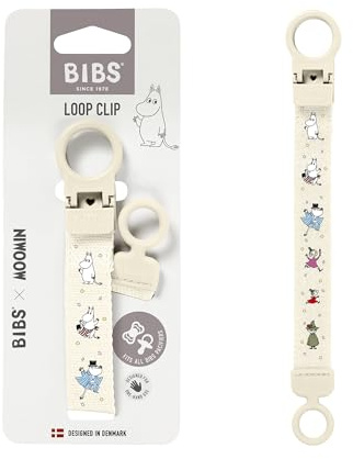 BIBS x Moomins Loop Pacifier Clip - Sleek, Secure One-Handed Operation, Fits All BIBS and Most Brands, Machine Washable, Slim Profile for Comfort, Ages 0+ - Ivory