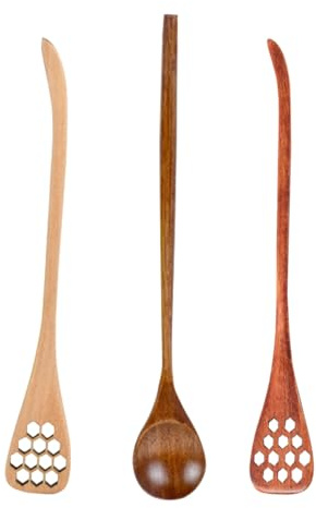 Générique Bâtonnet À Miel en Bois | 3 Pièces Cuillère à Miel pour Pot à | Ustensile Multifonction Cuille à Café - Faveurs Fête Pique-Nique Extérieur Fête Cuisine Maison