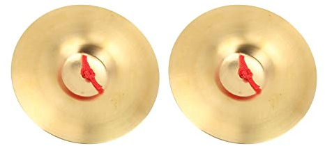 Wakects 1 Paar Becken, Crash-Becken, Messing-Percussion-Instrumentenpaar, Starter-Drum-Kits mit Rotem Schlüsselband für Kinder, Erwachsene, Bandübungen, 14,7 Cm Durchmesser