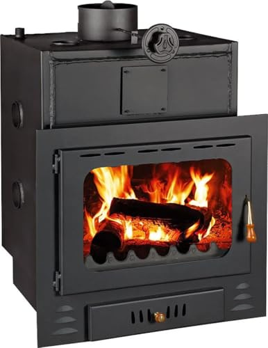 Prity G W28 Fireplace Insert Water-Carrying 33.2 kW Total Output (5 kW Air + 28.2 kW Water) Diameter 200 mm Flue Pipe 66 L Water Tank Wood Stove for Central Heating