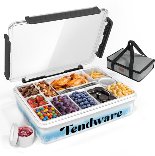 Chilled Snackle Box Container with Ice Pack, Divided Tray with Clear Lid & Bag, 8+Hrs Cooling, Beach Road Trip Essential for Family, Travel Snack Container for Picnic Camping Tailgate, Gifts for Women