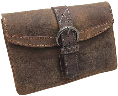 Echt Büffel-Vollleder Gürteltasche in Querformat (Braun)