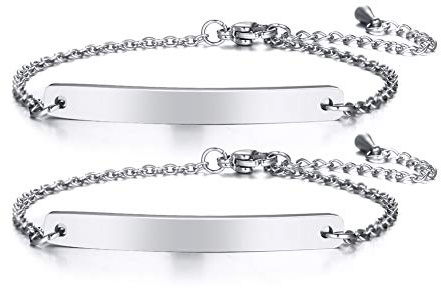 Armband dam gravyr namn rostfritt stål: VNOX partnerarmband personligt | BFF armband för 2 | brudtärna armband | systrar födelsedagspresent, 17 5cm, Rostfritt stål