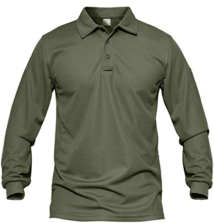MAGCOMSEN Men's Long Sleeve Polo Shirts Quick Dry Breathable Golf Polo Moisture Wicking Tactical Shirt Army Green, XL