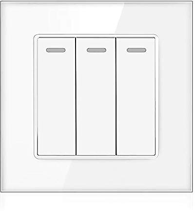 1/2 gäng 2-vägs vit kristallglaspanel ljusströmbrytare på och av tryckknapp väggbrytare 16 A (3 gäng 2 väg)