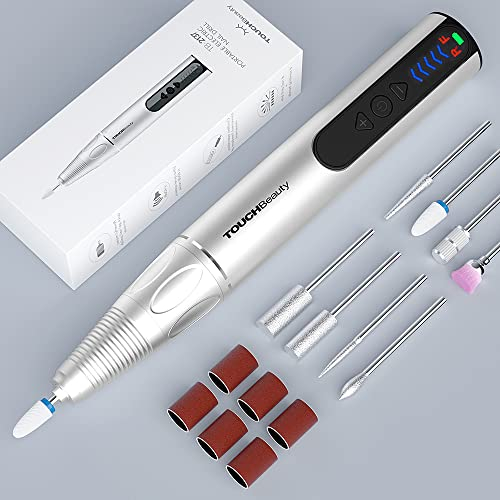 TOUCHBeauty Elektrischer Nagelfräser Kabellos, 30000 U/min mit 5 Geschwindigkeiten und Rückwärtsgang, 8 Aufsätze für Gelnägel und Hornhaut, Leise unter 40 dB, Tragbar für Reisen und Nagelstudio