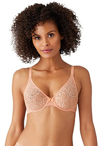 Wacoal Women's Halo Lace Unlined Convertible Underwire Bra, Opaque, Almost Apricot, 32 E