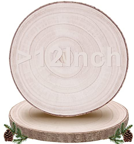 Wood Slices 12-13.5 Inch 2 Pcs Large Wood Slices for Centerpieces/Tables/Weddings/BabyShower/Crafts/Decorations