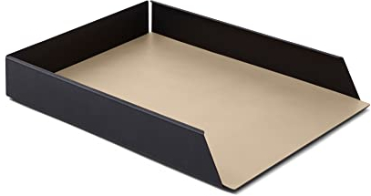 Eglooh - Moire - Ablagefächer Stapelbar für Schreibtisch und Büro mit Struktur aus schwarzem Stahl - Innerer Boden aus Leder Beige - DIN A4 cm 32,5 x 24,2 x H.5 - Made in Italy