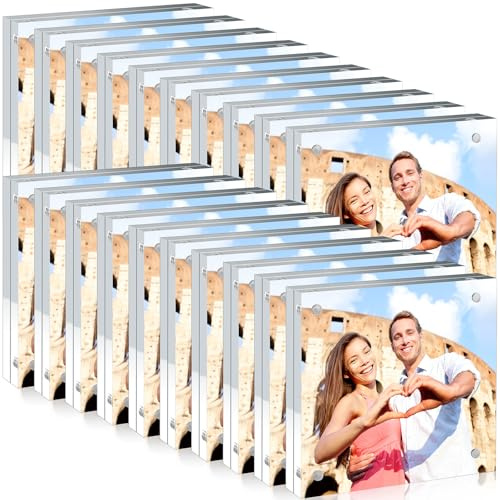 Handepo 20 Pcs Acrylic Picture Frame Bulk Clear Acrylic Photo Frame Magnetic Desktop Display Double Sided 20 mm Thickness Freestanding for Bedroom Living Room Home Office(4 x 4)