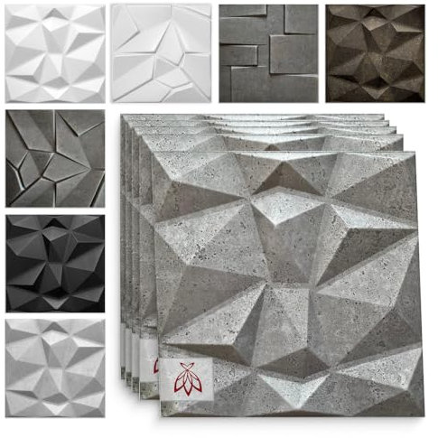 Eurodeco 3D Wandpaneele Dekoren Wandverkleidung Deckenpaneele Platten Paneele Wanddeko Wandtattoos Polystyrol XPS Styropor 50x50cm /8m²-32PCS Diamant Betonlook 43