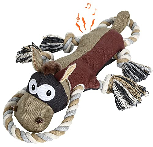 IOKHEIRA Hundespielzeug große Hunde -Plüsch Quietschend Apportierspiel Ziehspiel - Squeak Toys for Dogs (Brown, Donkey)