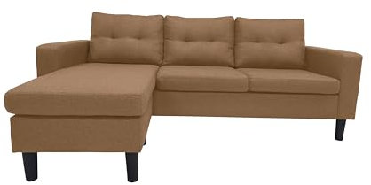 MUEBLIX.COM - Sofa 3 Plazas Chaiselongue Duruelo, Chaiselonge Intercambiable, Asientos y Respaldo Acolchados, Sofa con Estructura de Madera y Aglomerado, Sofas de Salón Modernos, Color Marrón