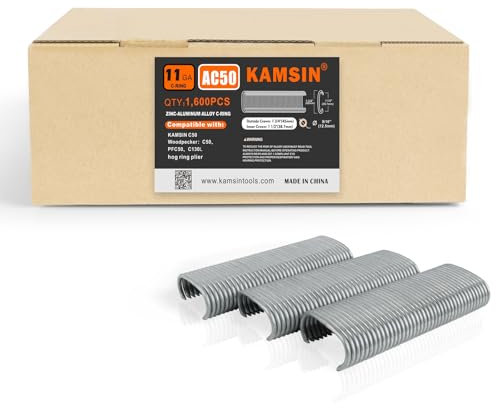C50 11 Gauge Zinc-Aluminum Alloy Hog Rings Staples 1-1/2-Inch Crown, 13.5-14mm Diameter C Rings for Wire Cages, Fencing, Gabion (Standard Strength)