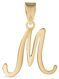 Amberta Italian 9ct Gold Initial Pendant for Women Men | Solid Gold Letter Pendant without Chain: Letter M