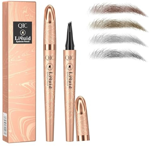 Augenbrauenstift Wasserfest, Microblading Eyebrow Pencil mit 4 Mikrogabelspitzen, Wischfest, Langanhaltend, Schnelltrocknend, NatüRlicher, FlüSsiger Brow Pen (Dunkelbraun)