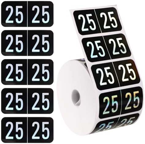 Lot de 500 Étiquette 2025, 3,8 x 1,9 cm Autocollants Holographiques 2025 Autocollants Numériques 2025 Étiquettes Année pour Dossier de Fichiers pour Fournitures de Bureau (Noir)