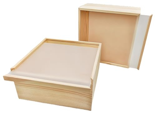 Anktily Confezione da 2 scatole portaoggetti in legno grezzo con coperchio scorrevole in acrilico, scatola quadrata per fai da te e organizer decorativo (20x20x10 cm)
