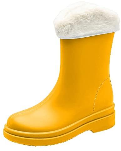 Bottes en caoutchouc pour femme - Bottes de pluie doublées - Imperméables - Antidérapantes - Bottes de jardin - Bottes de jardin - Bottes de travail d'extérieur, jaune, 39 EU