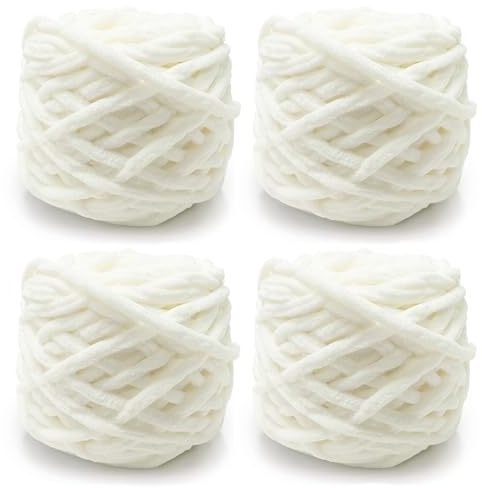 YushengTai Lana Gruesa, 4 x 100 g Chunky Yarn para Agujas de 7-8 mm, Ovillo Lana Gruesa Ideal para Tejer Gorros, Bufandas, Jerséis y Zapatillas y Mantas (Blanco Crema)