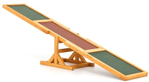 GOPLUS Agility pour Chien em Bois de Sapin, Balançoire pour Chien, Équipement d'Entraînement à l'Équilibre Charge 30 KG avec Plaque en Feutre d'Asphalte Sableux Antidérapant, Bascule d'Agilité (Jaune)