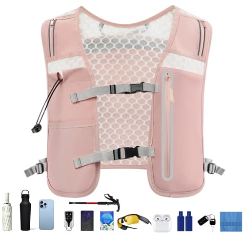 Veste d'Hydratation pour Course à Pied,Sac à Dos Hydratation 4 Litres - Sac Réfléchissant avec Poche à Eau Bretelles de Poitrine Réglables Porte-Téléphone pour Femmes en Extérieur Course Trail Jogging