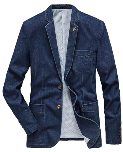Giacca casual in denim da uomo, blazer slim, abito da lavoro, due bottoni, jeans, abbigliamento sportivo per ufficio, blu medio