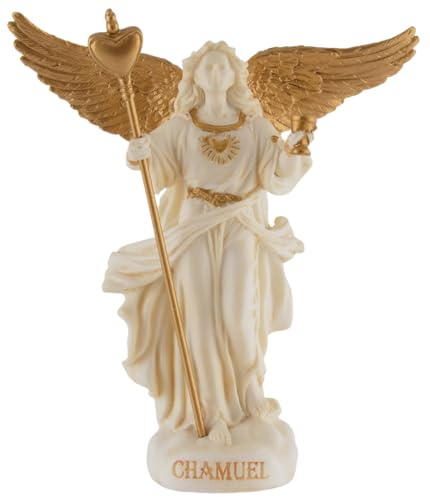 VOGLER Joh. Vogler GmbH Arcángel Chamuel 708-78195 - Figura de ángel del amor en miniatura de piedra artificial pintada a mano con pintura dorada, colección Veronese