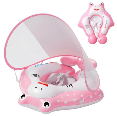 Qoosea Anillo de Natación para Bebé de 6 Meses a 3 años, Inflable Anillo de Natación Niños con Dosel Solar Protector UPF50+, Flotador para Bebé, Boya de Verano Agua Juguete Boya Piscina