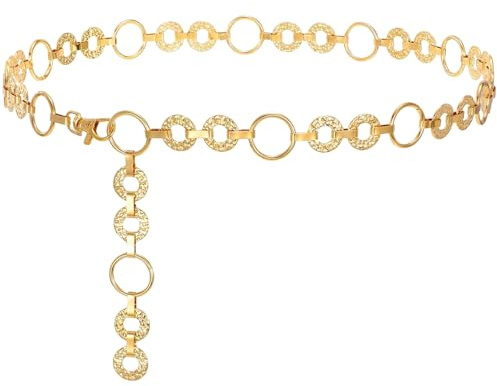 IGXX Cinturón de cadena para mujer, cadena metálica ajustable para la cintura, cinturón de eslabones para vestidos y jeans, accesorio para atuendos de fiesta, cinturón femenino para vestidos.