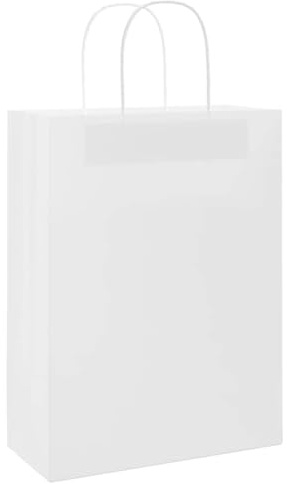 QUAHEAS Pappersbärkassar vit 26 x 12 x 35 cm med pappershandtag 50 st. kraftpåse för present förpackning party firande bröllop jul påsk