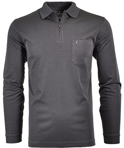 Ragman Herren Softknit-Poloshirt Langarm mit Zip L Anthrazit