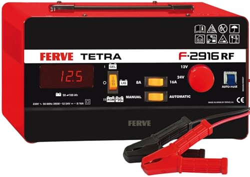 Ferve F-2916 Cargador de Bateria Manual y Automático - Mantenedor Inteligente 8-16A 12/24V - Ideal para Auto, Moto y Camión – Test de Batería y Alternador - Tecnología RF - Para Baterías Plomo-ácido
