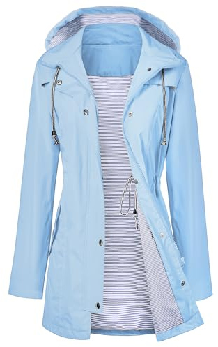 LOMON Outdoor Rain Jacket Casual Jackets long rain jacket rainwear Sportswear Jacket Hooded Rainwear poncho for women Light Blue S