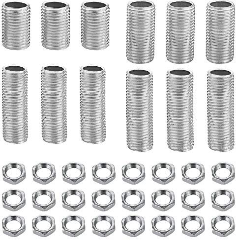 Carkio Juego de Boquillas de Tubo de Lámpara M10 - 0.8, 1.2, 1.6, 2 Pulgadas de Longitud - Incluye Pezones y Tuerca, Chapado en Zinc - 36 Piezas