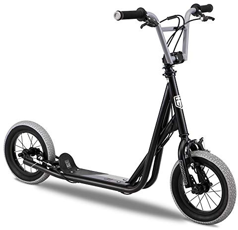 Mongoose Trace Air Non-Electric Scooter for Youth Boys Girls Age 8+ Year Old, Max Weight 220 lbs., 12-Inch Air Tires, BMX-Style Handlebar, Wide Foot Deck, Black