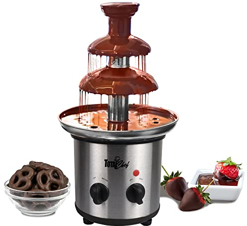 Total Chef Chocolate Fountain Large Fondue Set Electric 3-Tier Machine with 680g Capacity Temperature Dial Hot Melting Pot Base Great for Candy Parties Weddings Bar Buffet Kids Stainless Steel