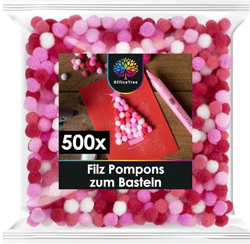 OfficeTree 500 Mini Pompons zum Basteln Rosa 10mm - Filzkugeln Rosa - Pompoms Mini Basteln - Pompoms zum Basteln Rosa für Kinder und Erwachsene - Dekorieren Verzieren Nähen DIY