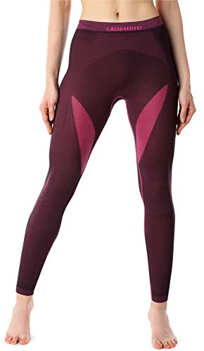 Ladeheid Damen Winter Funktionsunterwäsche Thermounterwäsche Skiunterwäsche Lange Unterhose Thermoaktiv LAGI005 (Schwarz/Rosa, M)