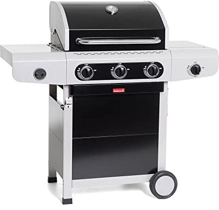 barbecook Siesta 310 - Barbacoa de Gas de 50 MB, 3 quemadores con Quemador Lateral, Potencia de 12 kW, Color Negro, 124 x 56 x 119 cm