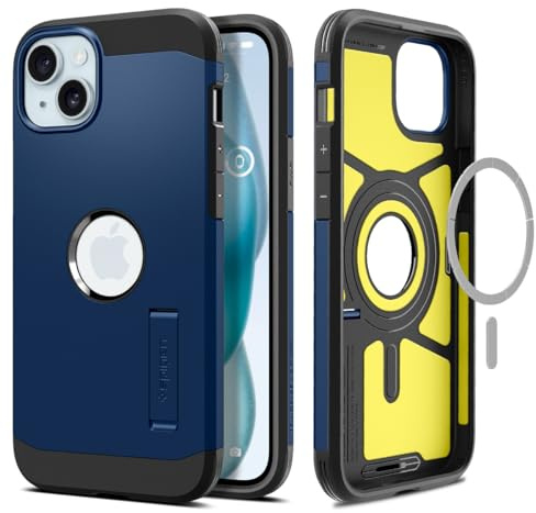 Spigen Hülle für iPhone 15 Tough Armor MagFit Kompatibel mit MagSafe -Navy Blue