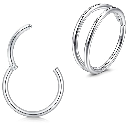 Longita 2 Stück Nasenpiercing Ring Helix Septum Nasenring Ohrpiercing Conch Knorpel Ring Silber 20g 10mm