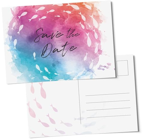 younikat Save the date kort nattvard konfirmation I 14,8 x 10,5 cm I fiskmotiv färgglada I 15 inbjudningskort kristen festligheter I dv1275