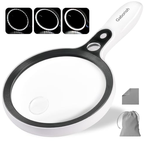 Large Magnifying Glass with 37 LED Light, 10X 20X 45X Handheld Illuminated Lighted Magnifier with 3 Light Modes for Seniors Reading, Inspection, Coins, Exploring Close Work
